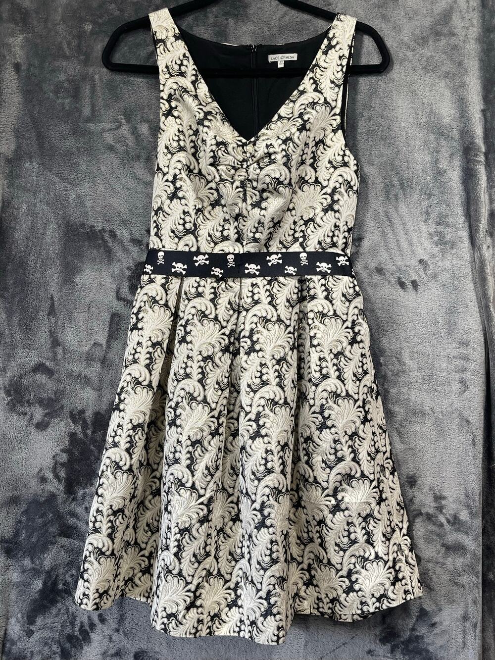 Lace & Mesh Skull Waist Jacquard Mini Dress XS Dark Romantic Goth Cocktail